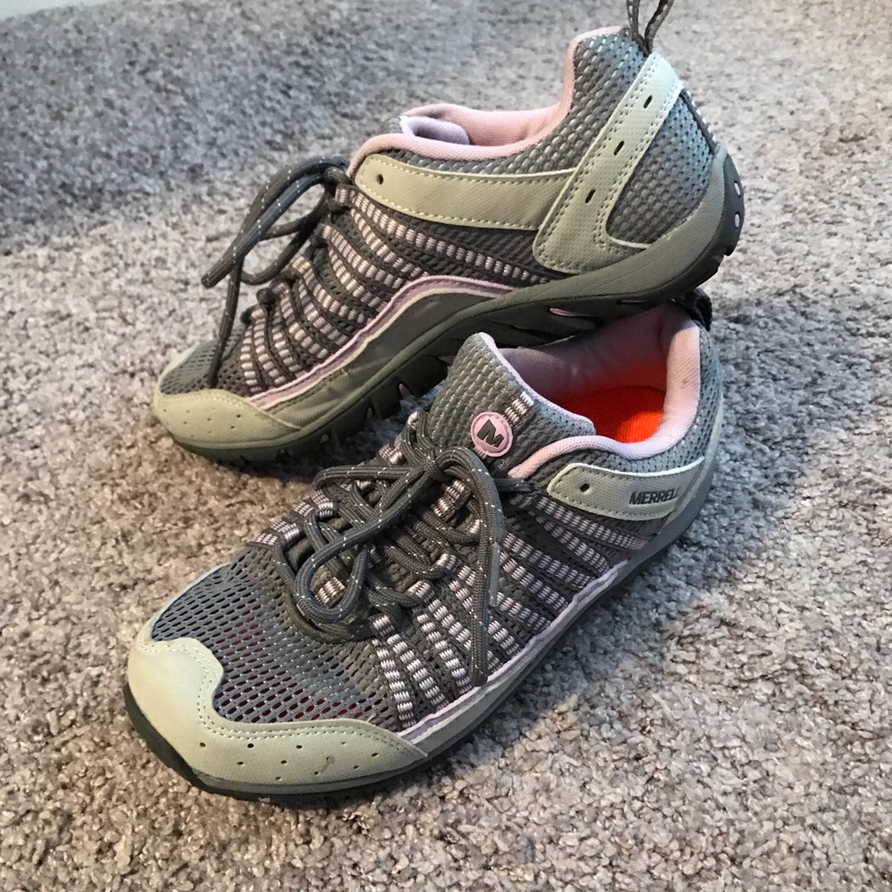 Merrell's gray and lavender shoes